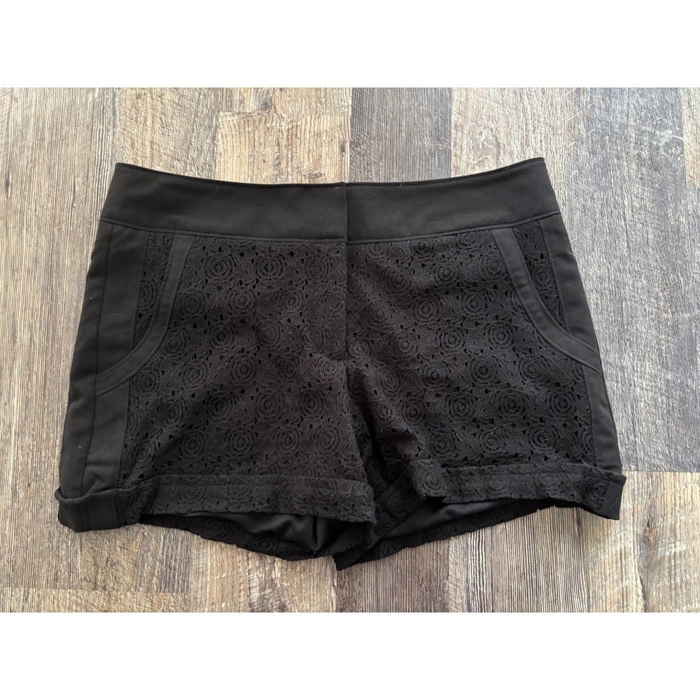 Maurices Black Floral Lace Overlay Shorts Size 11/12 Dressy Casual Slant Pockets